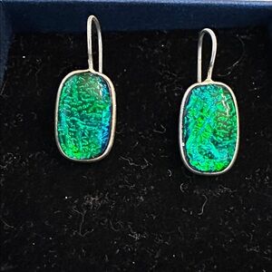 Green and Blue Triplet Opal Silver Earrings